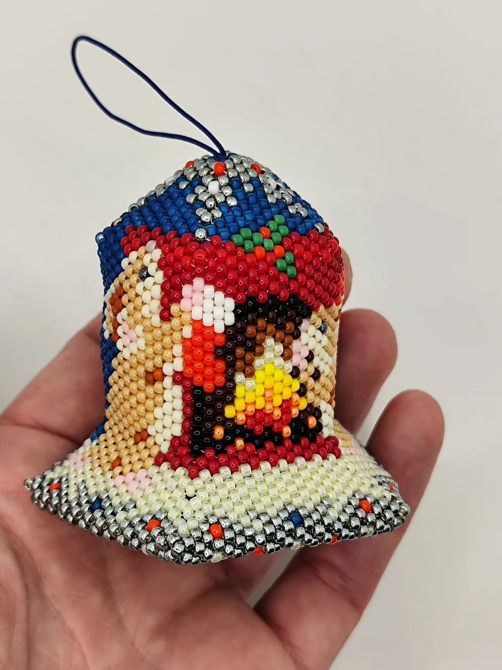 Handcrafted Beaded Holiday Bell Ornament in Multicolor
